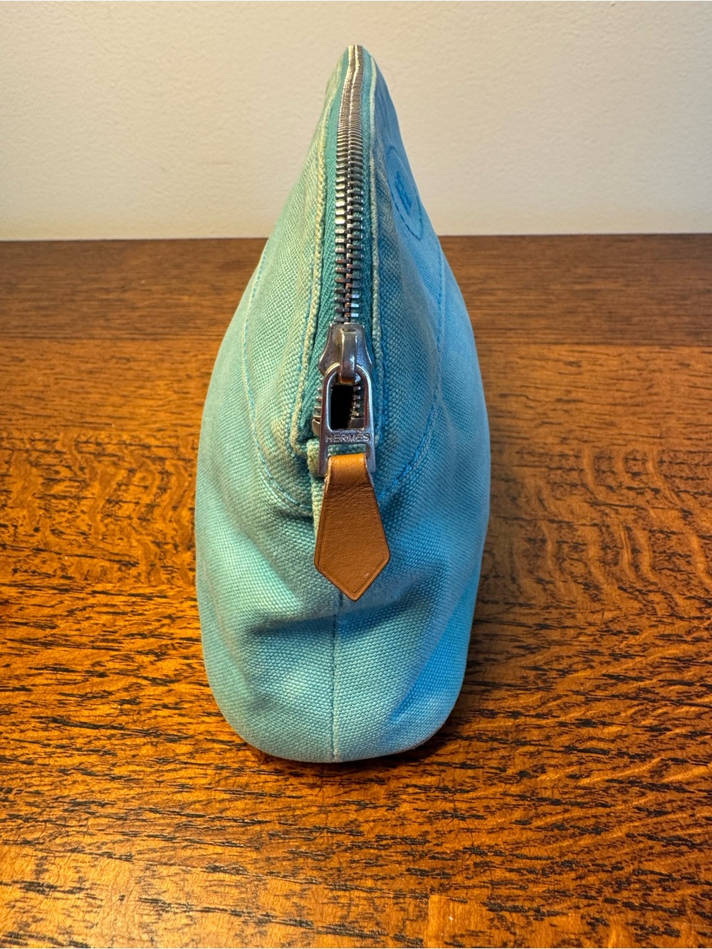 Hermès Bolide Pouch 20 Canvas Cosmetic Bag Turquoise Blue w/Box - Picture 4 of 15